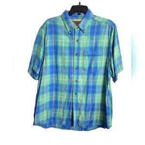 Clearwater Outfitters Blue and Green Plaid Men's Short Sleeve Shirt Size L